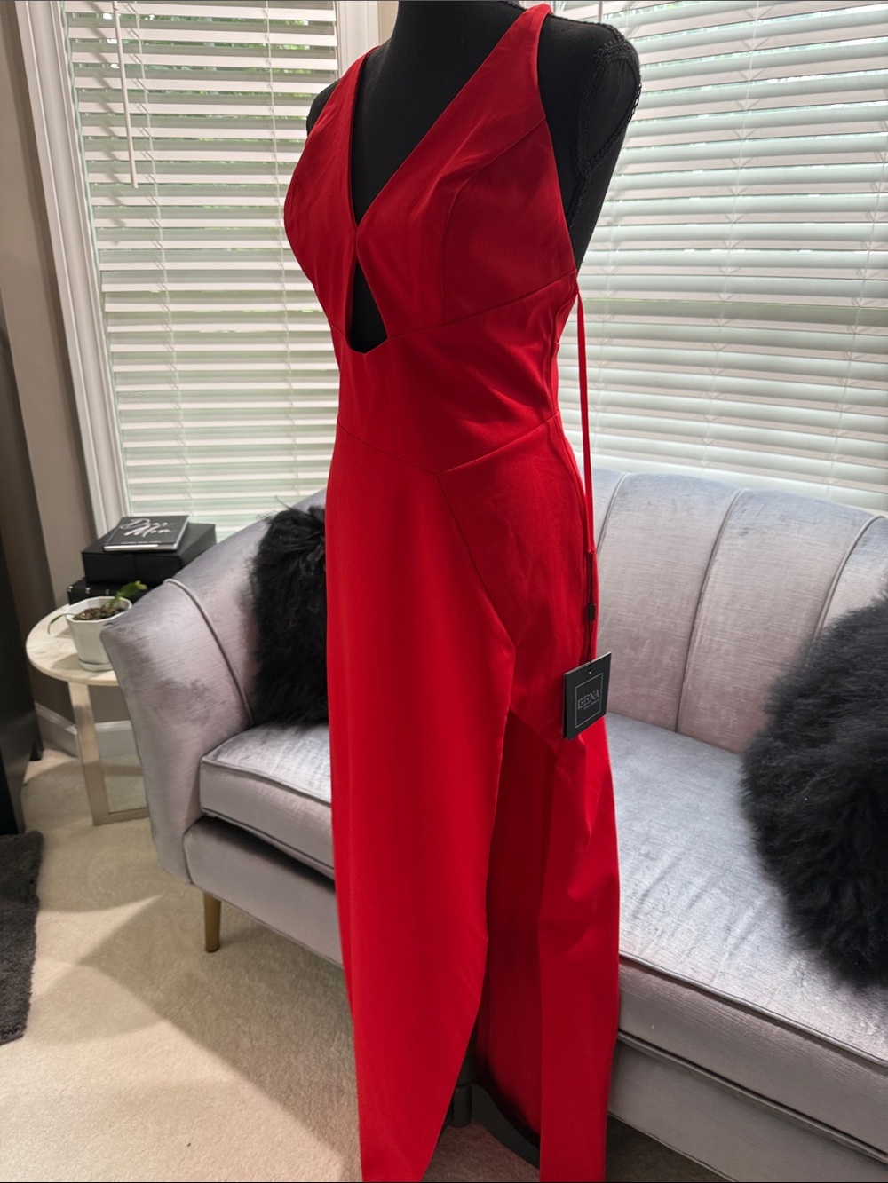 Mac Duggal Red V-Neck Slip Maxi Dress - Picture 5 of 8